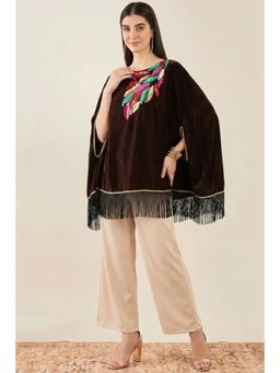 First Resort by Ramola Bachchan - Brown Sequinned Velvet Poncho