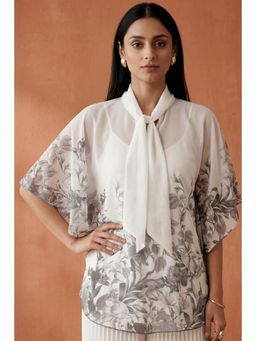 First Resort by Ramola Bachchan - Grey Floral Top