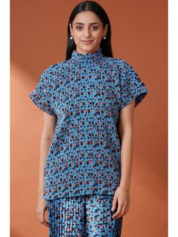 First Resort by Ramola Bachchan - Blue Animal Print Top