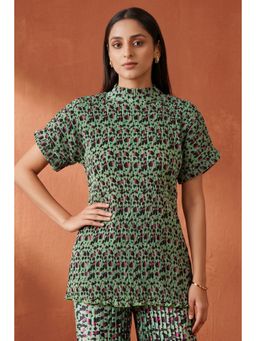 First Resort by Ramola Bachchan - Green Animal Print Top