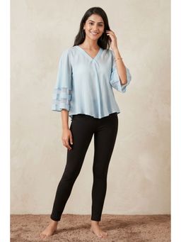 First Resort by Ramola Bachchan - Light Blue Bell Sleeve Top