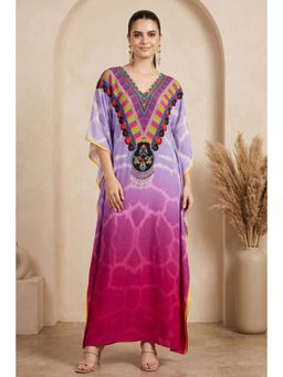First Resort by Ramola Bachchan - Mauve And Fuchsia Print Embellished Silk Full Length Kaftan