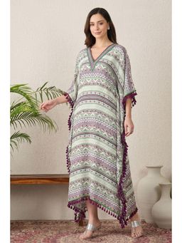 First Resort by Ramola Bachchan - Lime Green Aztec Mid Length Kaftan