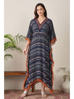 First Resort by Ramola Bachchan - Midnight Blue Aztec Mid Length Kaftan