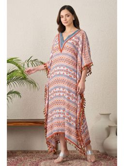 First Resort by Ramola Bachchan - Orange And Blue Aztec Mid Length Kaftan