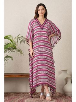 First Resort by Ramola Bachchan - Pink Aztec Mid Length Kaftan