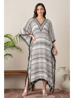 First Resort by Ramola Bachchan - White And Grey Aztec Mid Length Kaftan