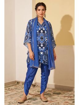 First Resort by Ramola Bachchan - Azure Blue And White Paisley Pants And Dupatta Set (Set of 3)