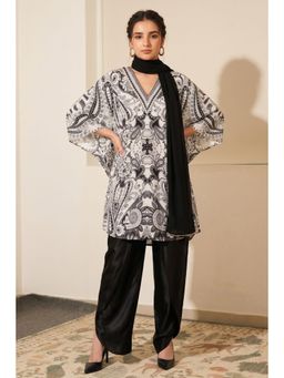 First Resort by Ramola Bachchan - Black And White Paisley Pants And Dupatta Set (Set of 3)