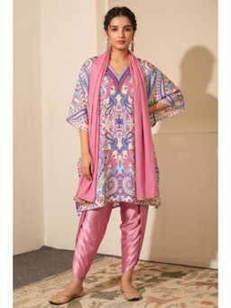 First Resort by Ramola Bachchan - Mauve And Blue Paisley Pants And Dupatta Set (Set of 3)