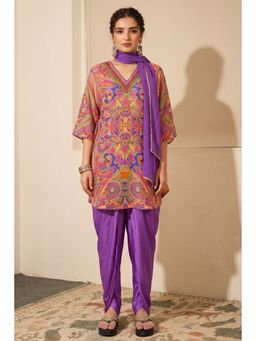 First Resort by Ramola Bachchan - Rose Pink And Yellow Paisley Pants And Dupatta Set (Set of 3)