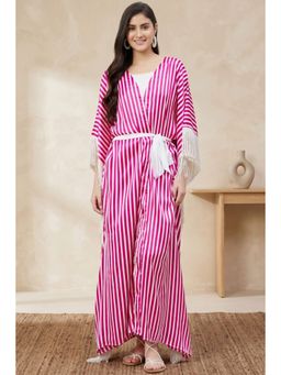 First Resort by Ramola Bachchan - Pink And White Full Length Cover-up (Set of 2)