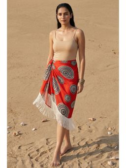 First Resort by Ramola Bachchan - Red Geometric Print Short Sarong