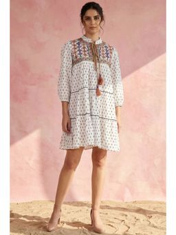 First Resort by Ramola Bachchan - Yellow Embroidered Peasant Dress