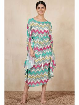 First Resort by Ramola Bachchan - Pink And Green Chevron Long Dress (Set of 2)