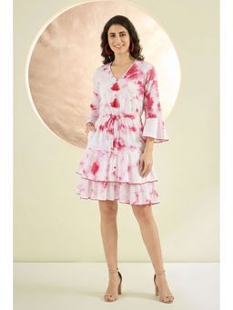 First Resort by Ramola Bachchan - Pink Tie-dye Frill Dress