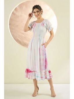 First Resort by Ramola Bachchan - Multicoloured Tie-dye Long Dress With Frill