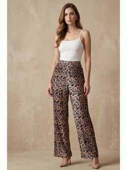 First Resort by Ramola Bachchan - Beige Animal Print Knife Pleated Palazzo