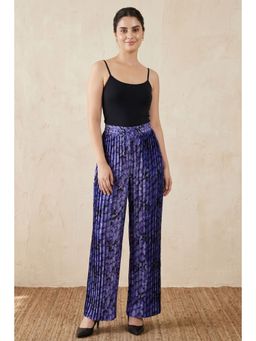 First Resort by Ramola Bachchan - Blue Camouflage Print Knife Pleated Palazzo