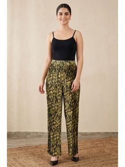 First Resort by Ramola Bachchan - Forest Green Camouflage Print Pleated Palazzo