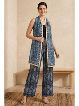 First Resort by Ramola Bachchan - Blue Python Print Palazzo And Stole Set (Set of 2)