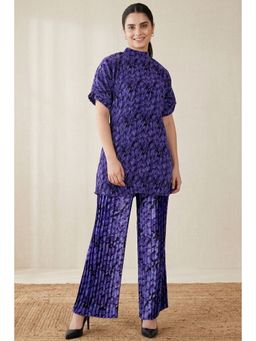 First Resort by Ramola Bachchan - Blue Camouflage Print Top And Pleated Palazzo Set (Set of 2)