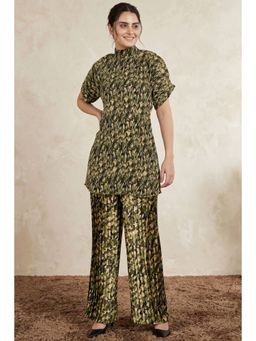 First Resort by Ramola Bachchan - Forest Green Camouflage Print Top And Palazzo Set (Set of 2)