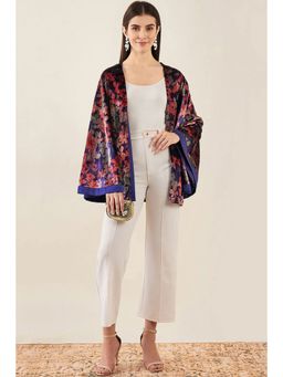 First Resort by Ramola Bachchan - Blue & Rose Gold Floral Velvet Jacket