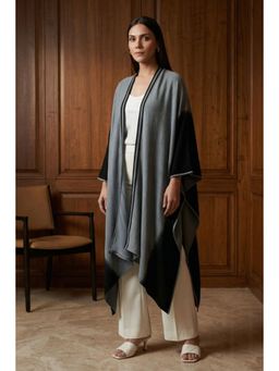 First Resort by Ramola Bachchan - Grey & Black Ombre Cashmere Jacket