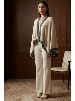 First Resort by Ramola Bachchan - Cream & Grey Short Knitted Cashmere Jacket