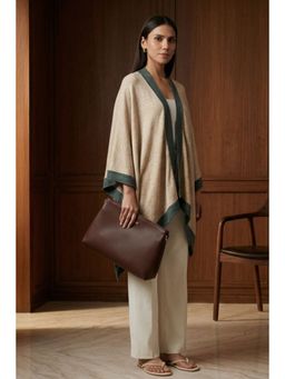 First Resort by Ramola Bachchan - Beige & Grey Long Knitted Cashmere Jacket