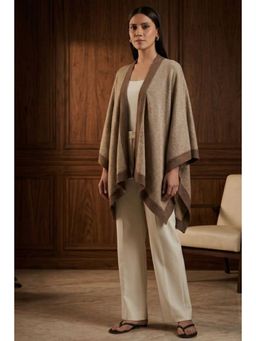 First Resort by Ramola Bachchan - Sand & Brown Long Knitted Cashmere Jacket