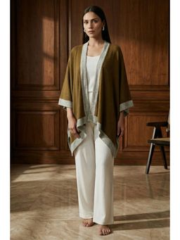 First Resort by Ramola Bachchan - Tawny & Grey Long Knitted Cashmere Jacket