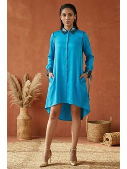 First Resort by Ramola Bachchan - Blue Sequinned Shirt Dress