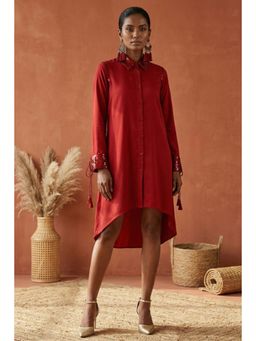 First Resort by Ramola Bachchan - Red Sequinned Shirt Dress