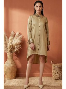 First Resort by Ramola Bachchan - Sand Sequinned Shirt Dress