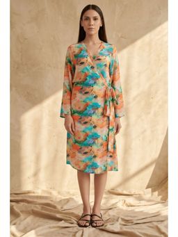 First Resort by Ramola Bachchan - Multi Color Marine Print Wrap Around Dress