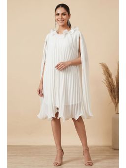 First Resort by Ramola Bachchan - White Asymmetrical Pleated Dress