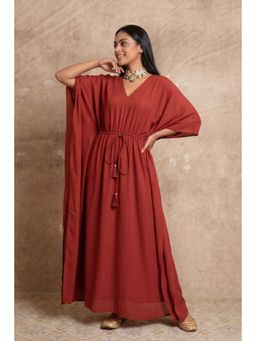 First Resort by Ramola Bachchan - Russet Lurex Flared Sleeves Kaftan Dress