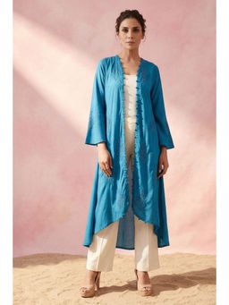 First Resort by Ramola Bachchan - Blue Embellished Cotton Jacket
