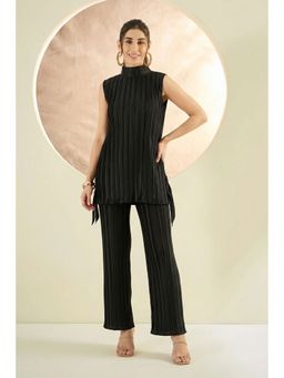 First Resort by Ramola Bachchan - Black Sleeveless & Box Pleated Palazzo Co-Ord (Set of 2)