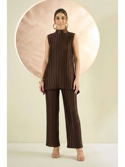 First Resort by Ramola Bachchan - Brown Sleeveless & Box Pleated Palazzo Co-Ord (Set of 2)