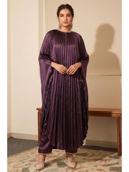 First Resort by Ramola Bachchan - Purple Asymmetrical Kaftan & Straight Pant Co-Ord (Set of 2)
