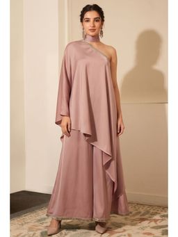 First Resort by Ramola Bachchan - Powder Pink Asymmetric Top & Palazzo Co-Ord (Set of 2)