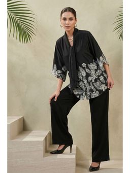 First Resort by Ramola Bachchan - Black & White Floral Bow Tie Top & Pant Co-Ord (Set of 2)