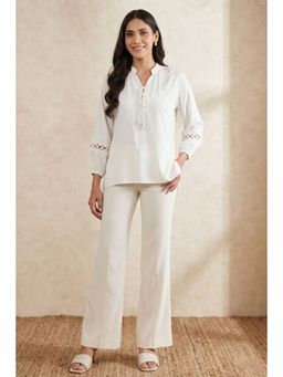 First Resort by Ramola Bachchan - White Solid Blouse