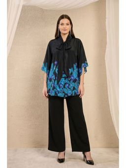 First Resort by Ramola Bachchan - Black & Blue Floral Bow Tie Top