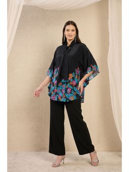 First Resort by Ramola Bachchan - Black & Pink Floral Bow Tie Top