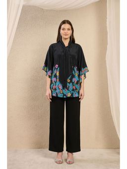 First Resort by Ramola Bachchan - Black & Yellow Floral Bow Tie Top