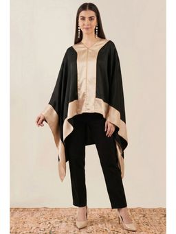 First Resort by Ramola Bachchan - Black Satin Asymmetrical Top with Gold Border